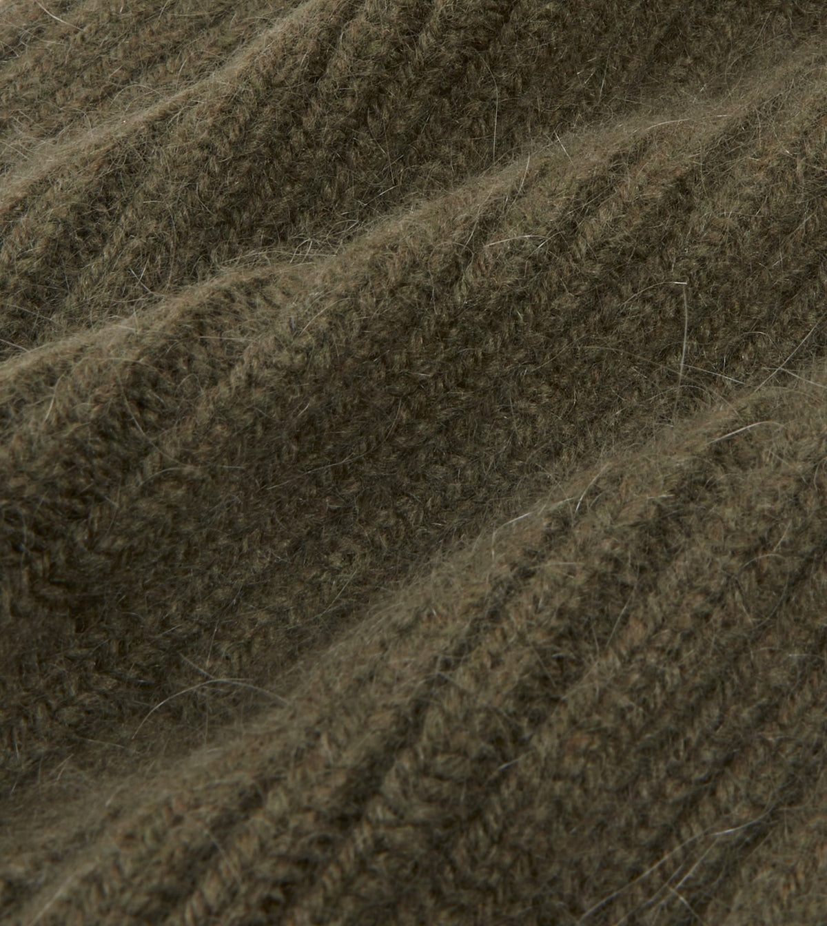 Drake's Khaki Green Angora Lambswool Ribbed Knit Cap