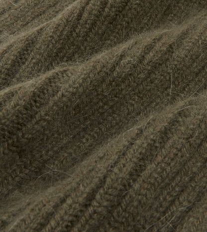 Drake's Khaki Green Angora Lambswool Ribbed Knit Cap
