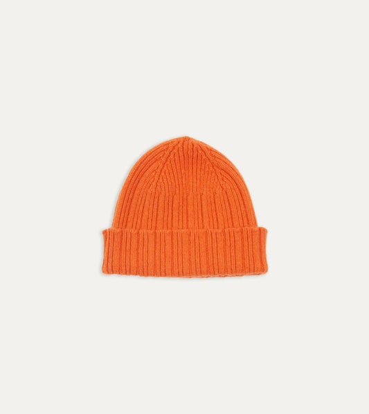 Drake's Orange Geelongora Ribbed Knit Cap