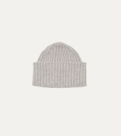 Drake's Light Grey Lambswool Ribbed Knit Cap