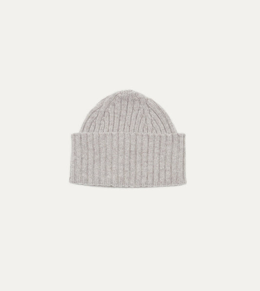 Drake's Light Grey Lambswool Ribbed Knit Cap