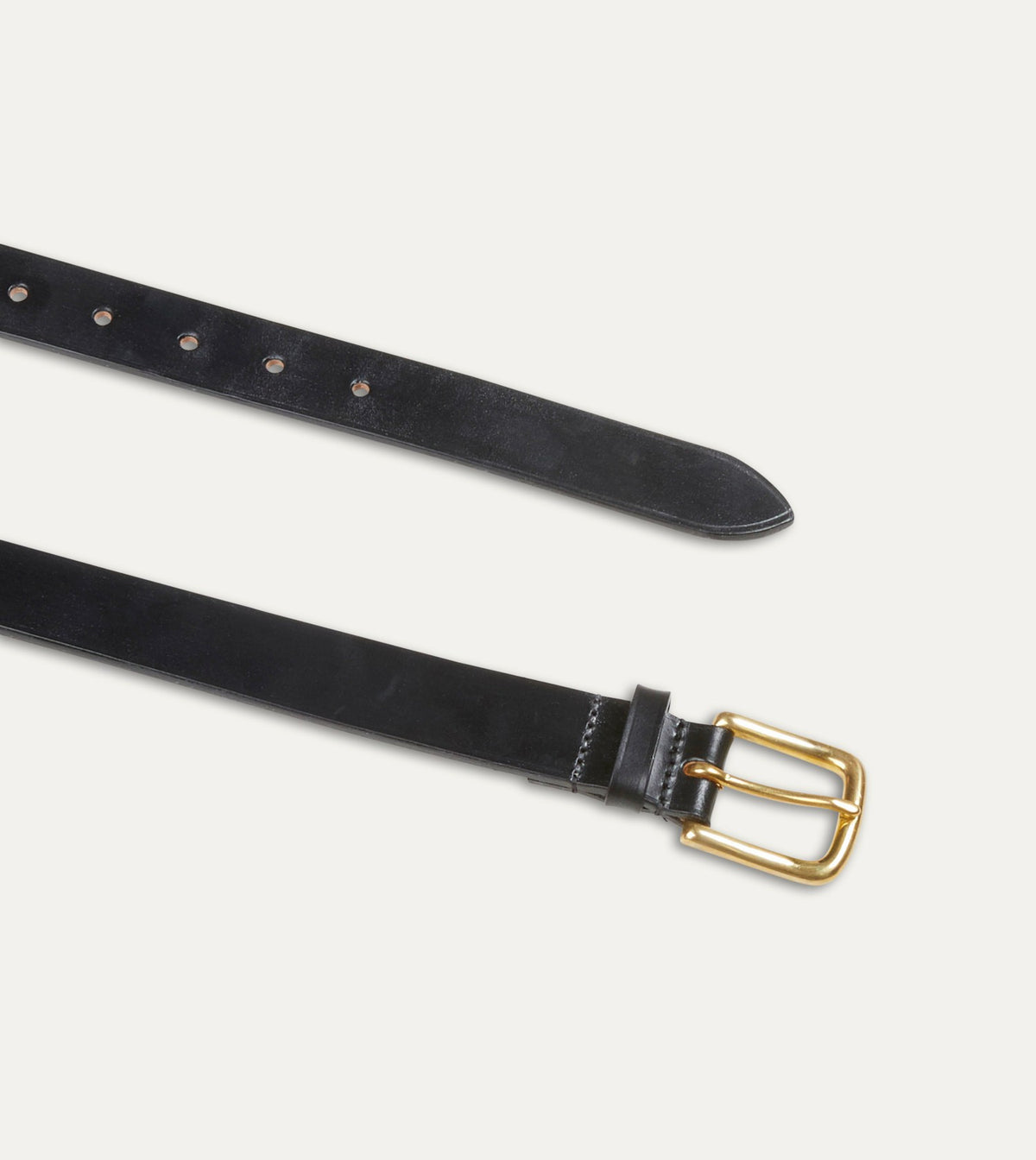 Drake's Black Unlined Bridle Leather Belt with Brass Buckle