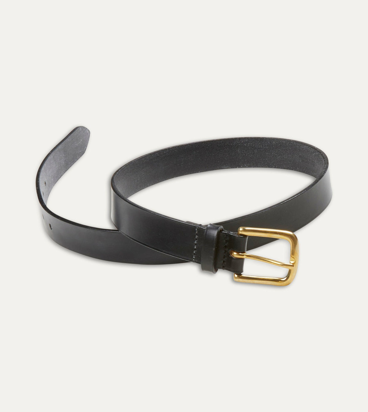 Drake's Black Unlined Bridle Leather Belt with Brass Buckle