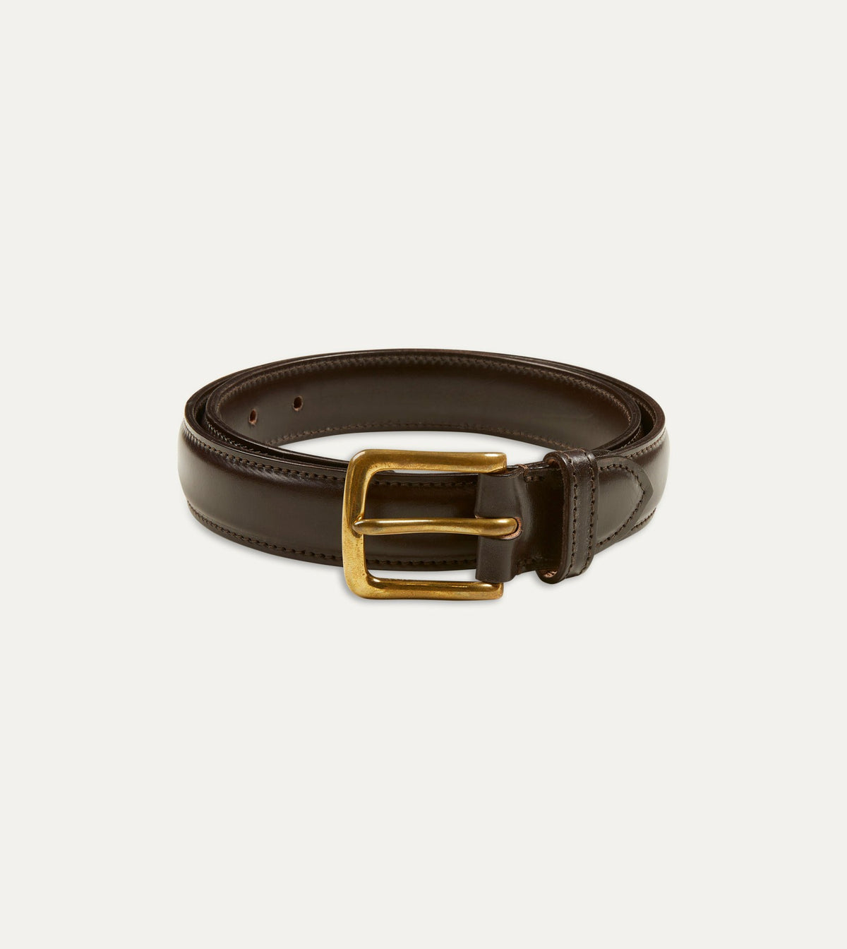 Drake's Dark Brown Fully Lined Bridle Leather Belt with Brass Buckle