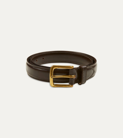 Drake's Dark Brown Fully Lined Bridle Leather Belt with Brass Buckle