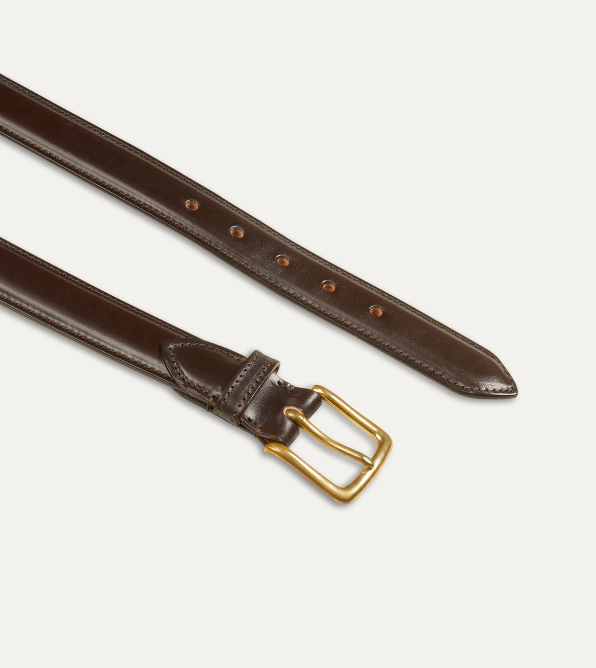 Drake's Dark Brown Fully Lined Bridle Leather Belt with Brass Buckle