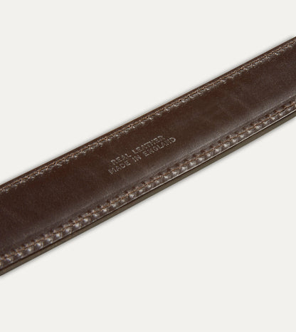 Drake's Dark Brown Fully Lined Bridle Leather Belt with Brass Buckle
