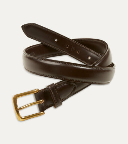 Drake's Dark Brown Fully Lined Bridle Leather Belt with Brass Buckle