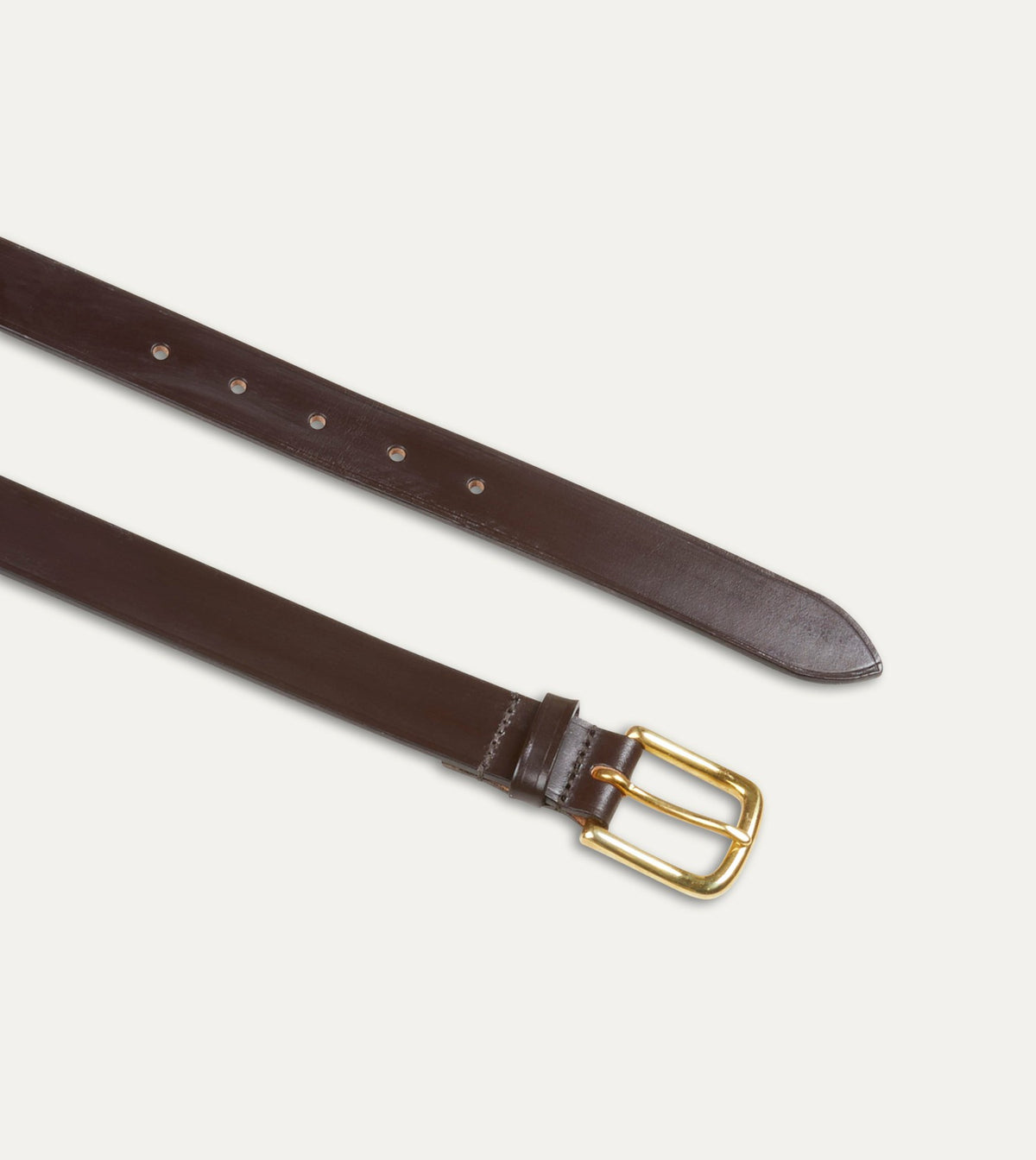 Drake's Dark Brown Unlined Bridle Leather Belt with Brass Buckle