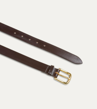 Drake's Dark Brown Unlined Bridle Leather Belt with Brass Buckle