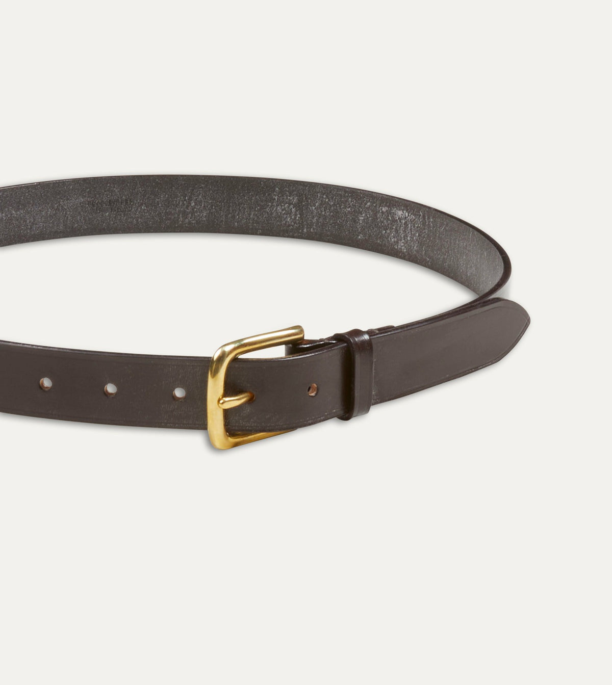 Drake's Dark Brown Unlined Bridle Leather Belt with Brass Buckle