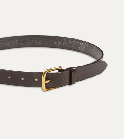 Drake's Dark Brown Unlined Bridle Leather Belt with Brass Buckle
