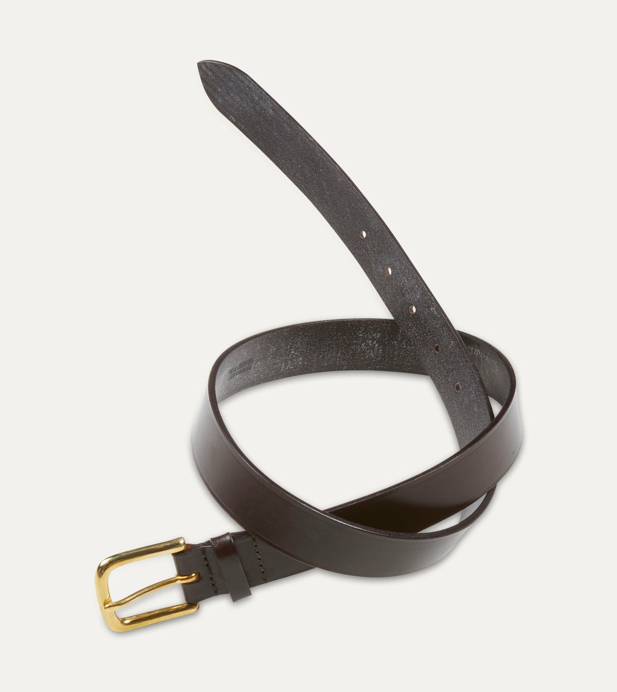 Drake's Dark Brown Unlined Bridle Leather Belt with Brass Buckle