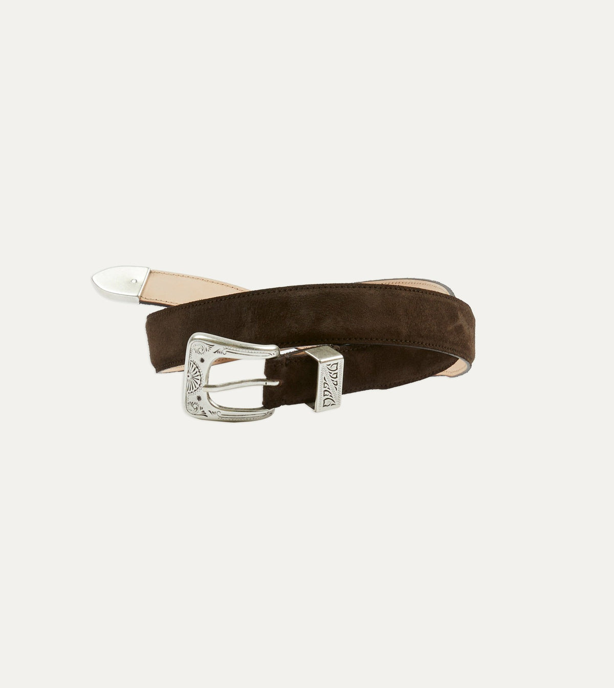 Drake's Dark Brown Suede Western Belt