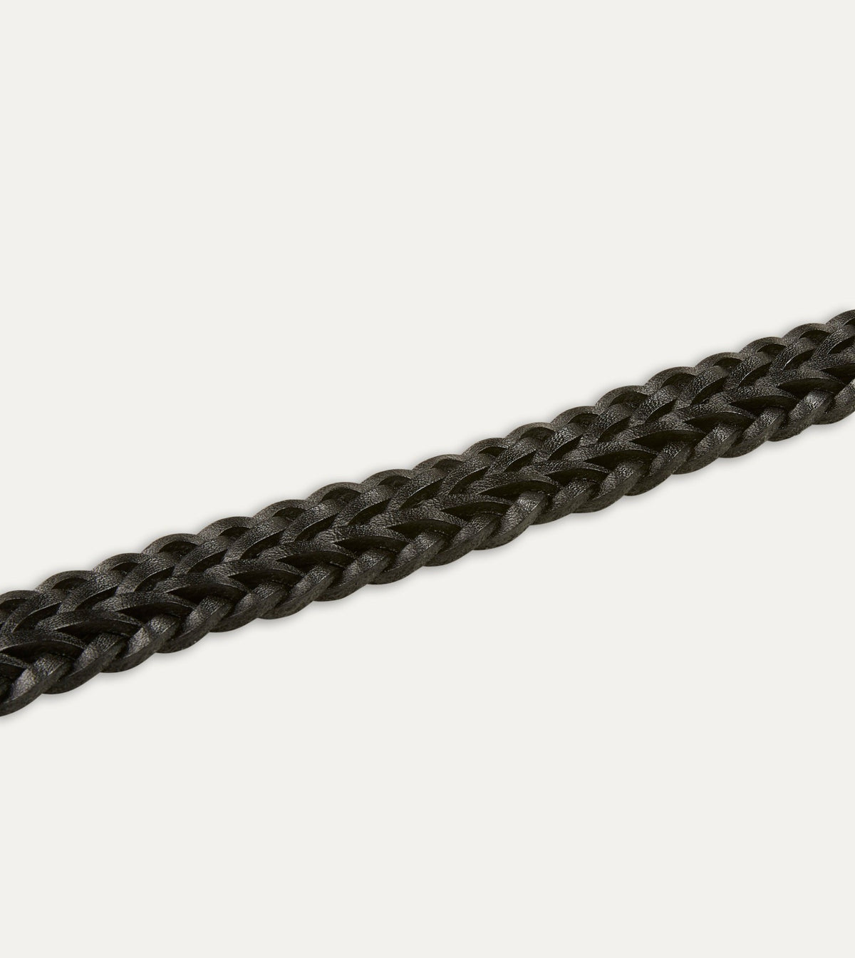 Drake's Black Plaited Bridle Leather Belt with Brass Buckle