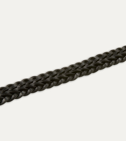 Drake's Black Plaited Bridle Leather Belt with Brass Buckle