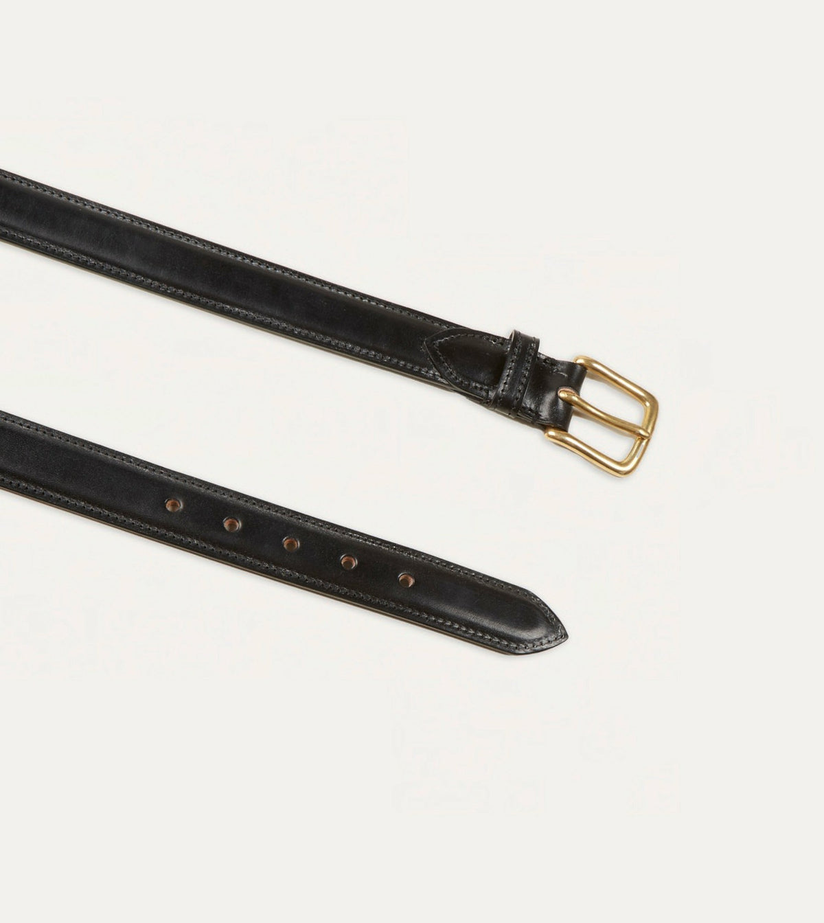 Drake's Black Fully Lined Bridle Leather Belt with Brass Buckle