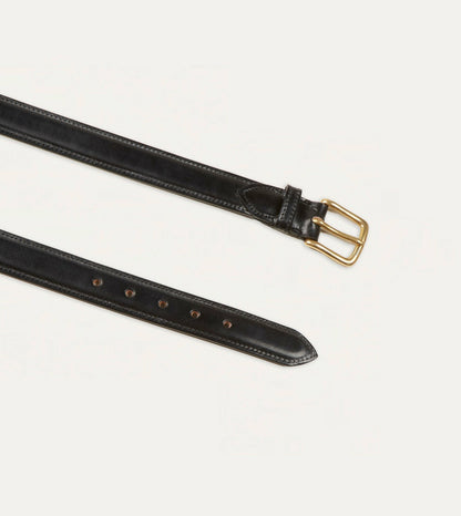 Drake's Black Fully Lined Bridle Leather Belt with Brass Buckle