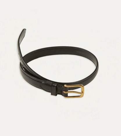 Drake's Black Fully Lined Bridle Leather Belt with Brass Buckle