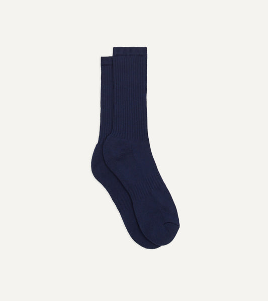 Drake's Navy Cotton Sports Socks