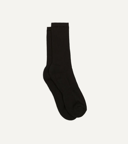Drake's Black Cotton Sports Socks