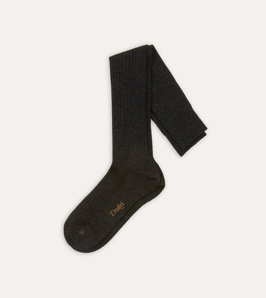 Drake's Dark Grey Wool Over-The-Calf Sock
