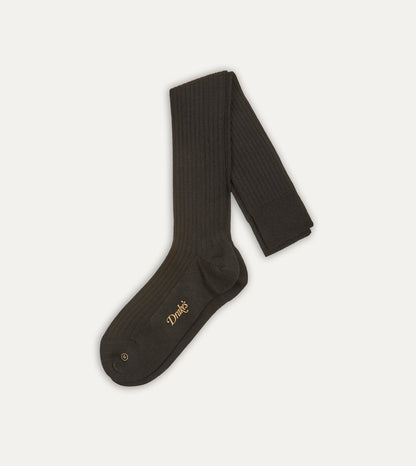 Drake's Black Wool Over-the-Calf Socks