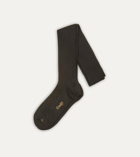 Drake's Black Wool Over-the-Calf Socks