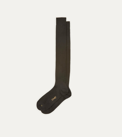 Drake's Black Wool Over-the-Calf Socks