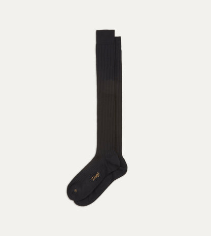 Drake's Dark Navy Wool Over-the-Calf Socks