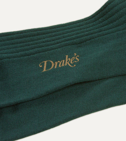 Drake's Dark Green Wool Over-the-Calf Socks