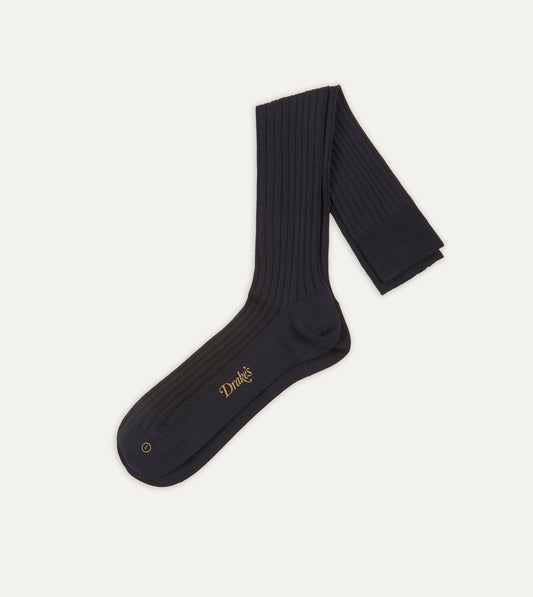 Drake's Dark Navy Cotton Over-the-Calf Socks