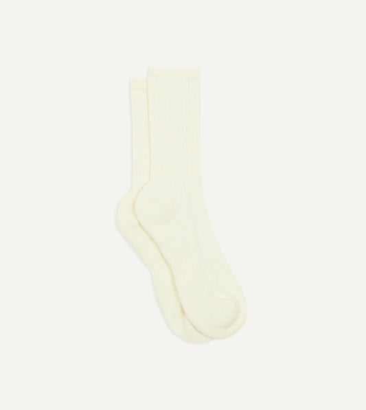 Drake's Ecru Cotton Sports Socks
