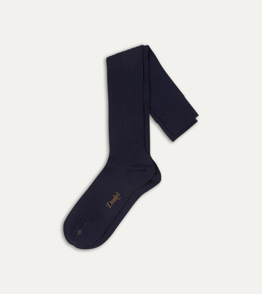 Drake's Light Navy Wool Over-the-Calf Socks