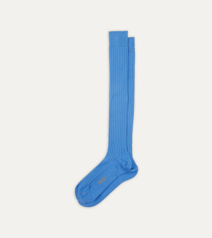 Drake's Sky Blue Cotton Over-the-Calf Socks