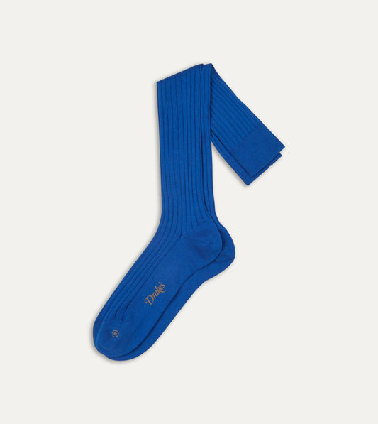 Drake's Royal Blue Cotton Over-the-Calf Socks