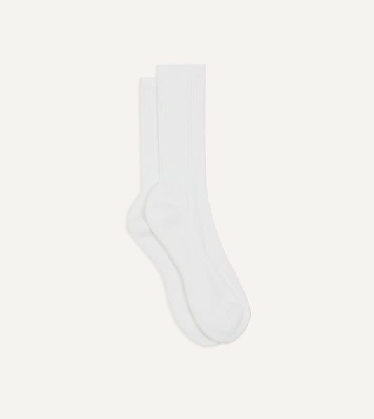 Drake's White Cotton Sports Socks