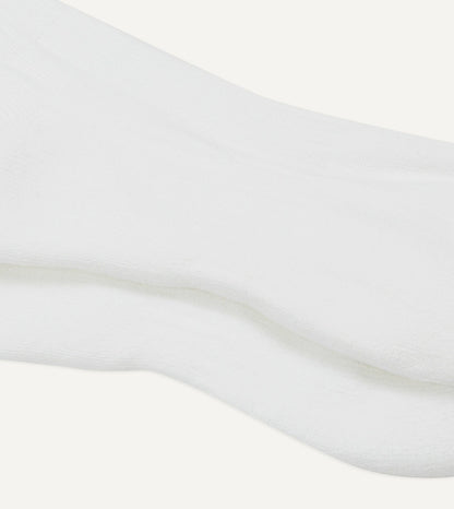 Drake's White Cotton Sports Socks