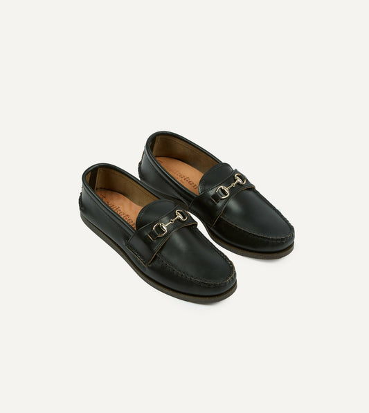 Drake's Yuketen Black Leather Bit Loafer with Camp Sole