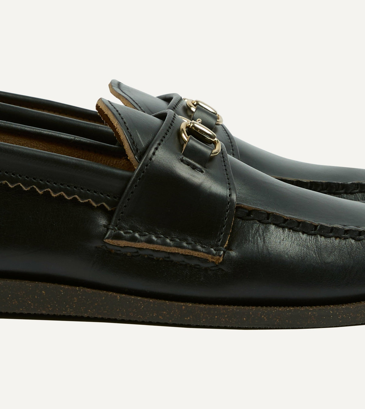 Drake's Yuketen Black Leather Bit Loafer with Camp Sole
