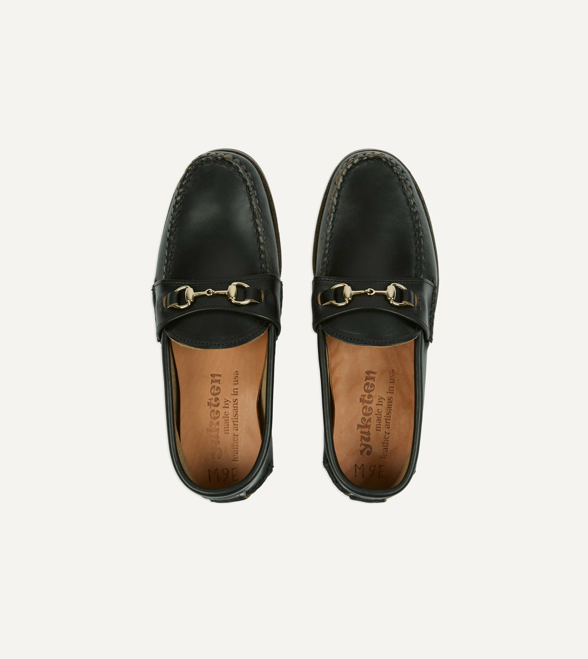 Drake's Yuketen Black Leather Bit Loafer with Camp Sole
