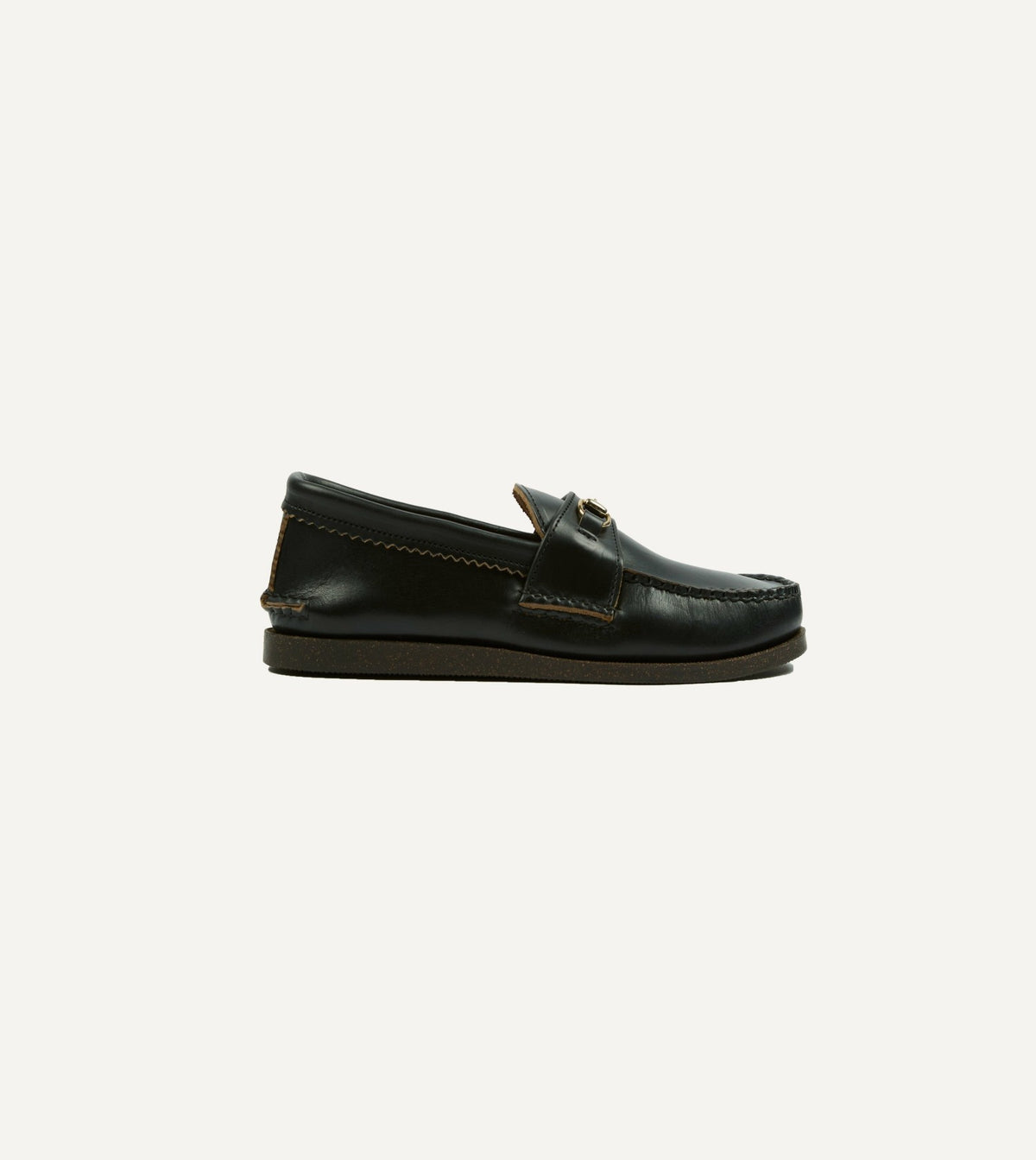 Drake's Yuketen Black Leather Bit Loafer with Camp Sole