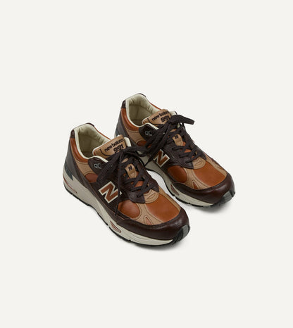 Drake's New Balance ‘Luxury Leather’ Chocolate Plum and Caramel Made in UK 991v1 Trainers