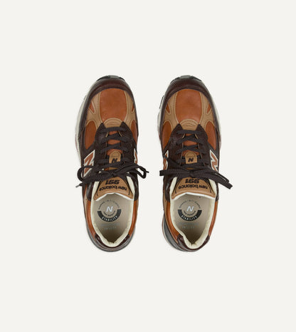 Drake's New Balance ‘Luxury Leather’ Chocolate Plum and Caramel Made in UK 991v1 Trainers