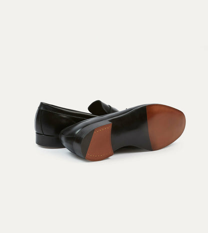 Drake's Black Calf Leather Charles Mk II Goodyear Welted Penny Loafer