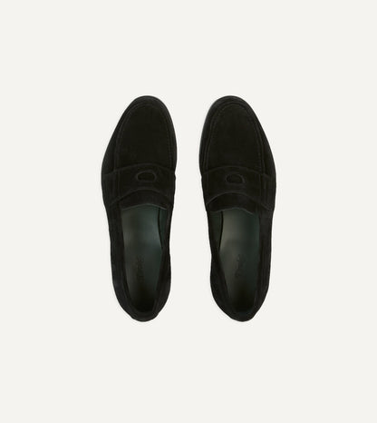 Drake's Black Suede Charles Mk II Goodyear Welted Penny Loafer