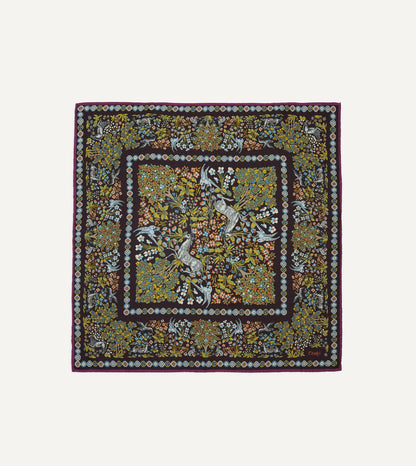 Drake's Purple Mythical Forest Print Wool-Silk Bandana