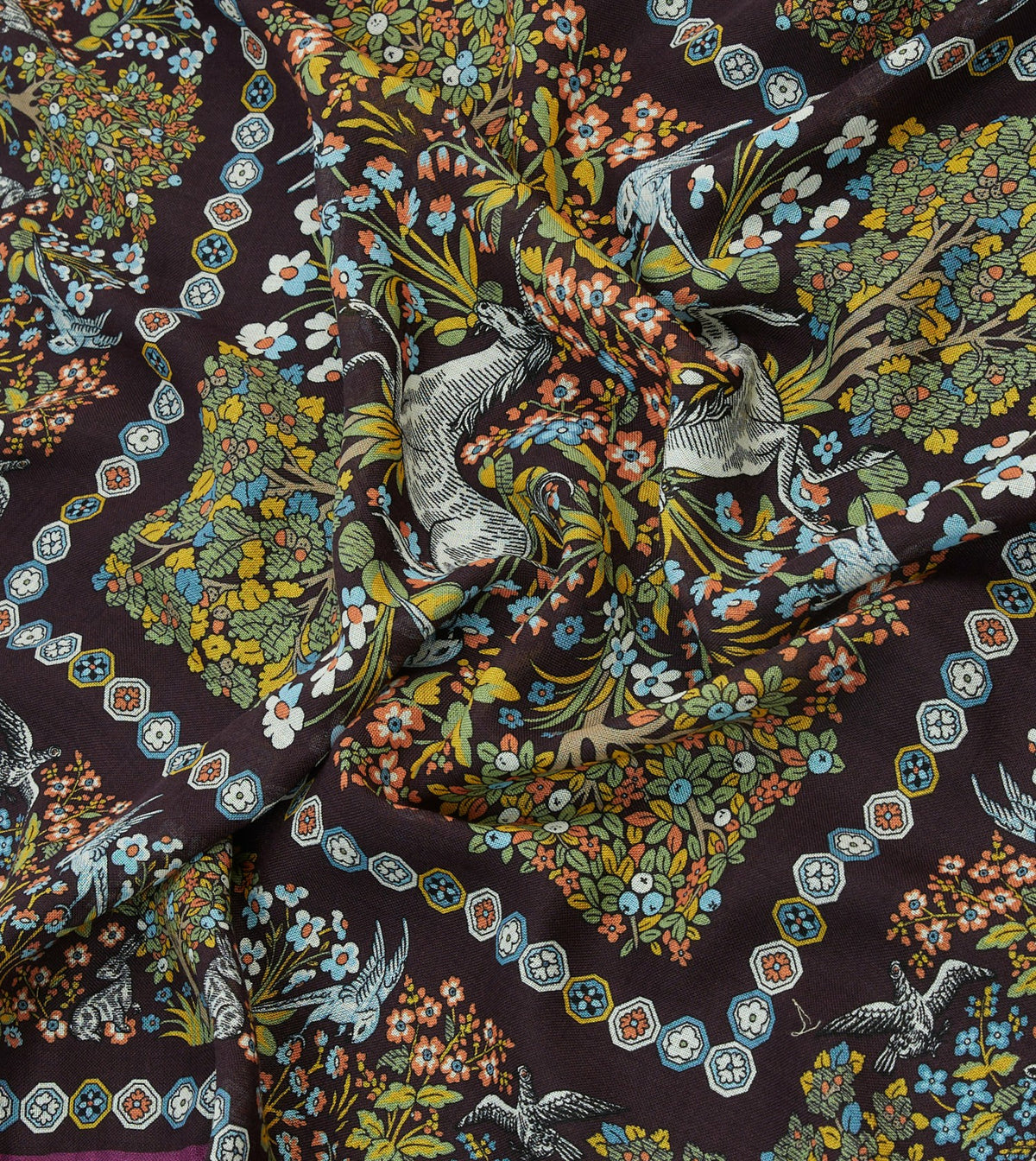 Drake's Purple Mythical Forest Print Wool-Silk Bandana