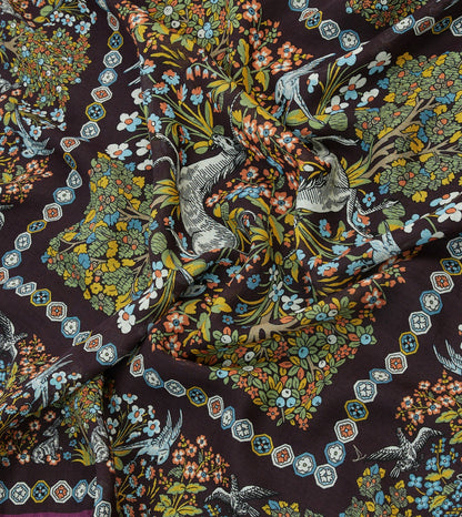 Drake's Purple Mythical Forest Print Wool-Silk Bandana