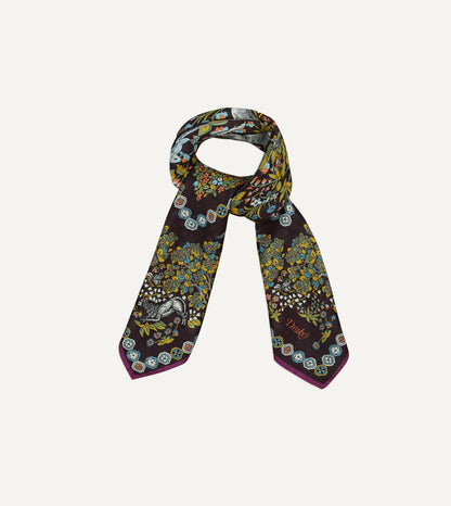 Drake's Purple Mythical Forest Print Wool-Silk Bandana